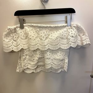 Lace off-the-shoulder crop top. Size small